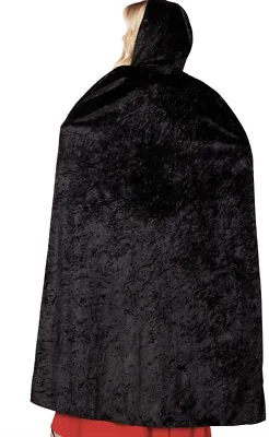 ￼adult Long Full Length 55” Inch Velvet Hooded Costume Cloak Cape Black NEW • $14.90