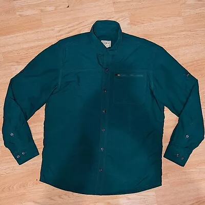 L.L. Bean 294421 Men's Green Polyester Roll-Up Sleeve Button Up Shirt Medium  • $9.99