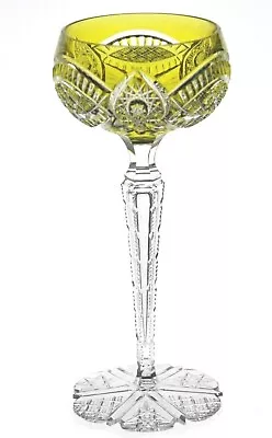 $445 • Buy Val St Lambert Heidelberg Yellow Cut To Clear Crystal Wine Goblet Glass