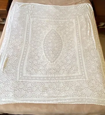 $50.99 • Buy Vintage Lace Tablecloth Floral Ivory Off White Rectangle Unbranded 63  X 71  