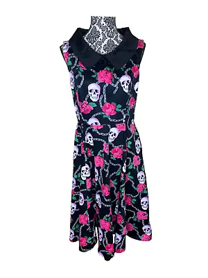 Hearts & Roses Dress Pink Skull Size 12 Rockabilly • $40