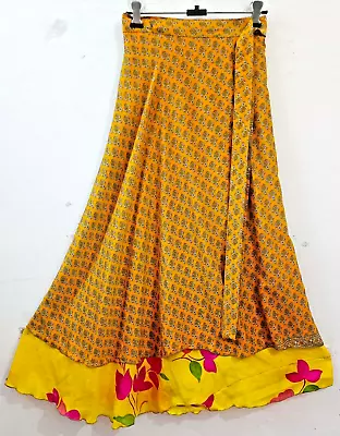Traditional-Floral Good Yarn Ankle Recycled Silk Sari Wrap Maxi Skirt Boho Skirt • $32.22
