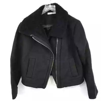 Vince Shearling Collar Moto Jacket XS Asymmetric Zip Wool Blend Pockets Womens • $36