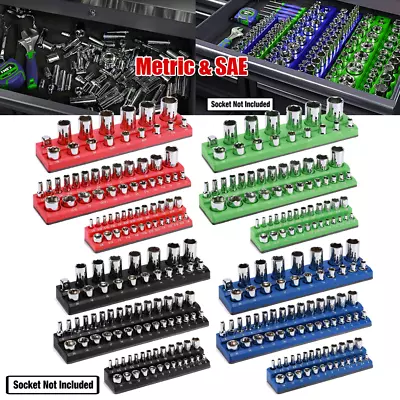 3/6PC Magnetic Socket Organizer Tray Storage Holder Set 1/4 3/8 1/2 Metric SAE • $31.99