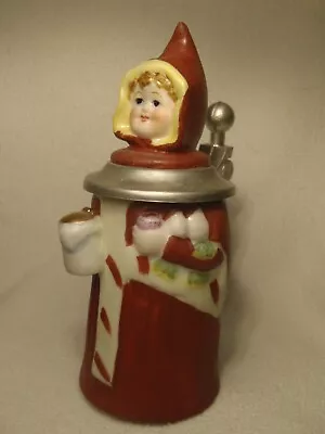 VINTAGE SMALL MINIATURE LIDDED BEER STEIN PIXIE GIRL LID DOMEX GERMANY 4.5  Tall • $29.99