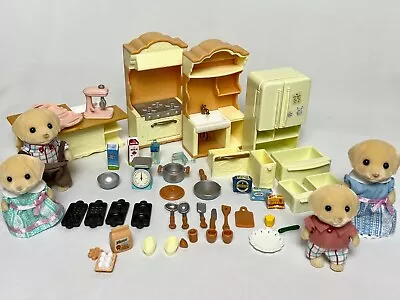 56 Piece Calico Critters Kitchen Island Fridge Yellow Lab Dog Playsets Dollhouse • $29