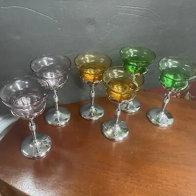 Vintage Cambridge Faberware Cordials Glass Set Purple Amber Green Set 6 • $49