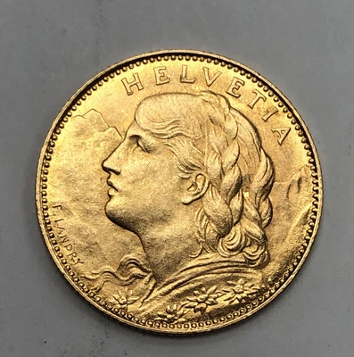 $299.26 • Buy ~ch. Bu+ / Unc~ Switzerland 1922 10 Ten Francs .900 Gold Coin Km#36 .0933 Agw