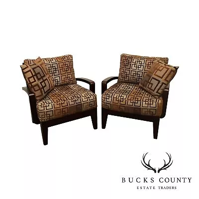 Modern Style Pair Geometric Print Lounge Chairs • $865