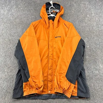 Marmot Jacket Mens Large Orange Nylon Windbreaker Rain Coat Logo Precip Outdoors • $31.45