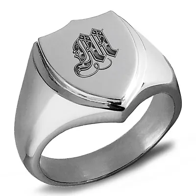 Stainless Steel Letter M Initial Royal Monogram Shield Crest Mens Signet Ring • $15