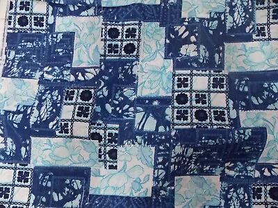 Estate Fabric WTW Vintage Retro Mod Floral Tropical Hawaiian Tiki Cheater Blue  • $14.99