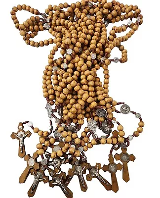 12 X Wholesale Saint Benedict Wooden Rosary Prayer Beads Men Jerusalem Memorial • $22.99