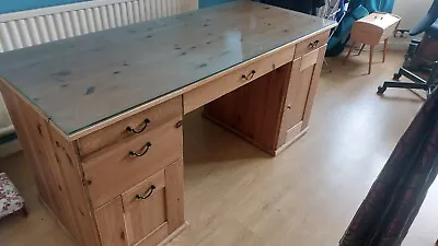 Wooden Desk With Drawers With Glass Surface (Used) • £45