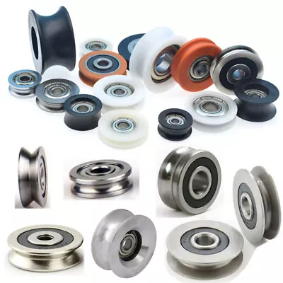 $4.87 • Buy 1/2/4X Nylon Pulley Wheel U/V Grooved Metal Ball Bearings Rope Wire Guide Roller