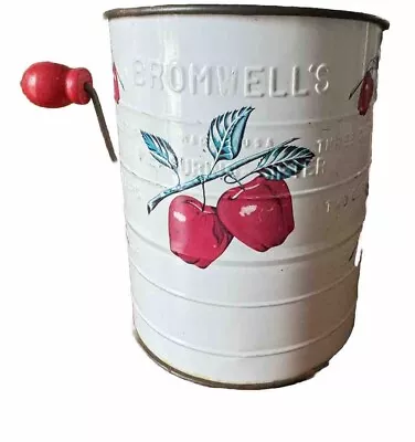 Antique 50’s Bromwells Flour 3 Cup Measuring Sifter Vintage Red Apples Red Knob • $9.99