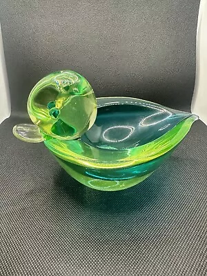 1940s Murano Sommerso Seguso Vetri D’Arte Uranium Yellow Blue Green Duck Bowl • $235