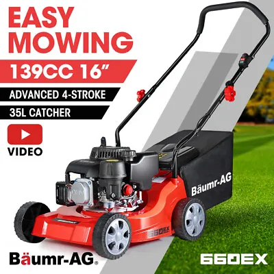 Baumr-AG Lawn Mower 16  Petrol Powered Hand Push Engine Lawnmower Catch 4 Stroke • $295