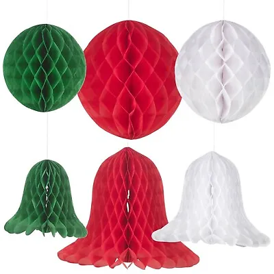 Decorative Christmas Honeycomb Jingle Bell & Round Ball Tissue Decor 15 Cm 3 Pcs • £3.49