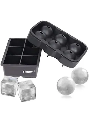 TICENT Ice Cube Trays (Set Of 2) Silicone Sphere Whiskey Ice Ball Maker NEW • £15.43