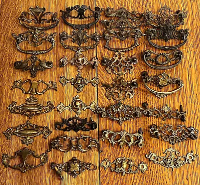 Antique Brass Furniture Hardware 30 Pc Ornate Cast Brass Drawer Pulls Lot #H34 • $59.99