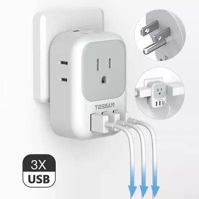 TESSAN Travel Adapter With 4 Electrical Outlet 3 USB Charger Type B Plug • $15.49