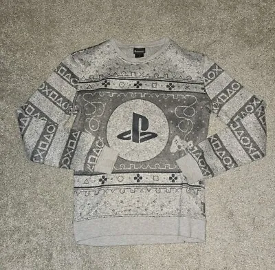 Sony Playstation Logo Controller Gamer Mens Sweater Gray Size S EUC • $14.99