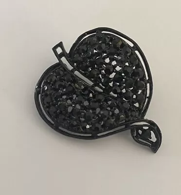 ~ Vintage Black  Rhinestone Brooch ~ Leaf • $12