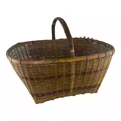 Harvest Basket Woven Wooden Handled Farmhouse Herb Market Gathering Basket Boho • $59