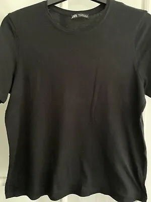 Womens Plain Black Zara T-Shirt 100% Cotton UK Size M • £2.99