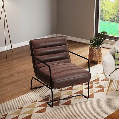 Modern Industrial Distressed Tan Leather Armchair Lounge Chair Single Sofa UK • £139.95