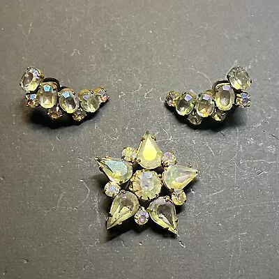 Vintage Signed WEST GERMANY Aurora Borealis Brooch And Earring Set • $39.99