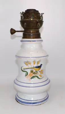 Antique French Hand Painted Faience Delft Pottery Oil Lamp Base Gladiator Paris • $55.49