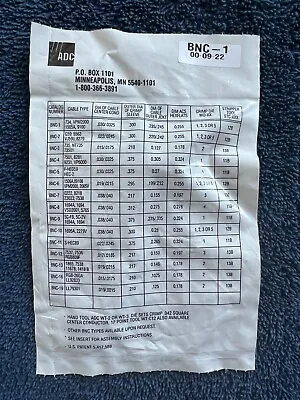 ADC ~ BNC-1 ~ Mini Coax Crimp-on Connector~ NIP • $7.99