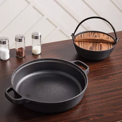 £19.95 • Buy XL 25/33/35cm Cast Iron Grill Pan Round Skillet Fry Frying Griddle Pans NonStick