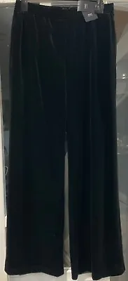 M&S Ladies Black Wide Leg Velvet Trousers BNWT Elastic Waist Size 12 16 • £14.50