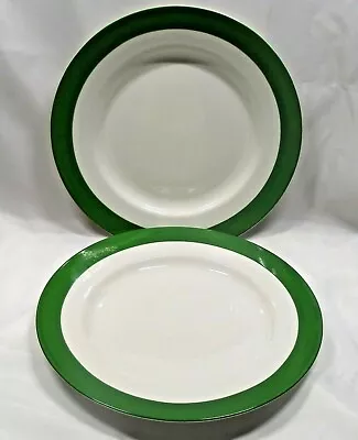 Martha Stewart Collection Classic Band Green Dinner Plates X2 White Green Band • $49.58