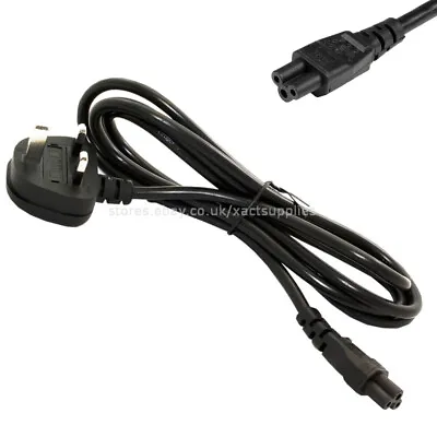£8.45 • Buy 2m, 3m, 5m Long  Clover Leaf  C5 Mains Cable, UK 3 Flat Pin Plug Power Lead Cord