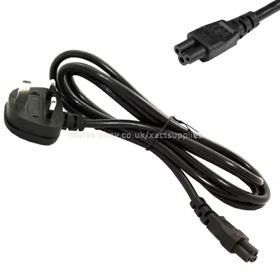 2m 3m 5m Long  Clover Leaf  C5 Mains Cable UK 3 Flat Pin Plug Power Lead Cord • £12