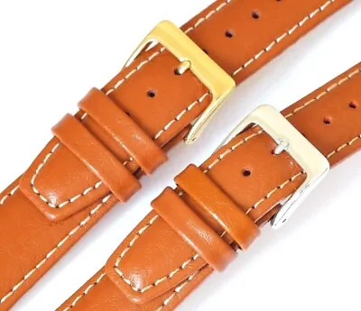 Genuine Leather Watch Strap 18mm 20mm Tan Light Brown Padded Pigskin Look • £7.95