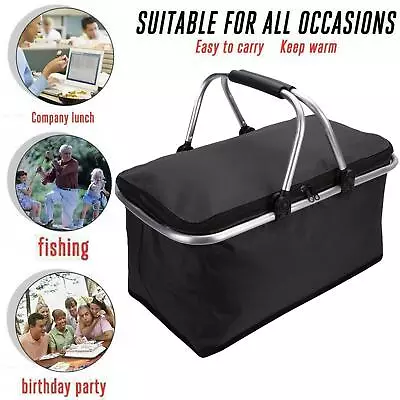 30L Large Insulated Folding Lunch Picnic Bag Camping Cooler Hamper Basket Box • £9.95