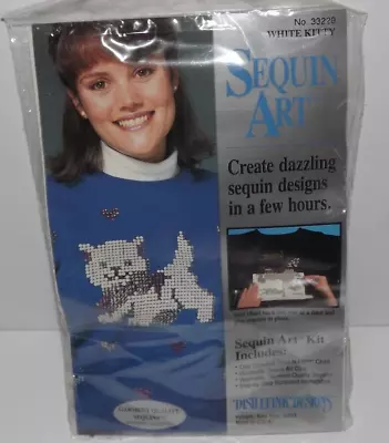 Vtg Distlefink Designs Sequin Art White Kitty Cat  Kit #33229 New Sealed • $14.99