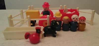 Vintage Fisher Price Little Wood People Farm Animal Fence Toy Lot Tractor Cart • $18