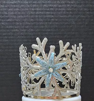 Bath And Body Works 3D Jeweled Blue Glittered Snowflakes 3 Wick Candle Holder • $15.99