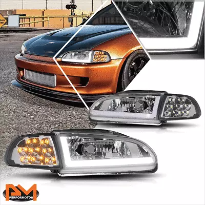 For 92-95 Honda Civic 2/3-Dr LED DRL+Turn Signal Headlight Clear Corner Chrome • $152.89