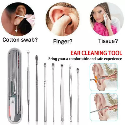 8pcs Ear Pick Cleaning Set Spiral Tool Spoon Ear Wax Remover Cleaner Curette Kit • £2.89