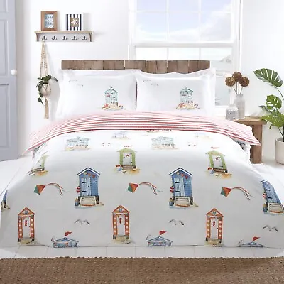 Seaside Beach Huts Nautical Duvet Cover Pillowcases Quilt Bedding Bed Set King • £15.95