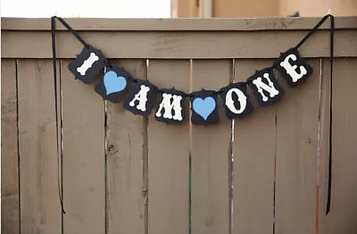 I AM ONE Banner Bunting Happy 1st Birthday Blue Boy 1st Birthday Party Decoratio • $5.95