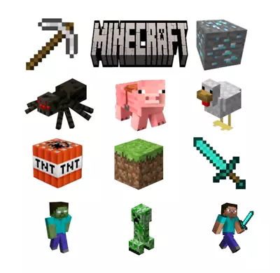 £4.99 • Buy Set Of 12 Minecraft Themed Cupcake Toppers, Edible Icing Or Photo Paper, Pre-cut