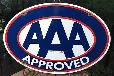 Vintage 1956 Dated Triple Aaa Approved 16.5” Porcelain Gas Oil Sign • $39.99